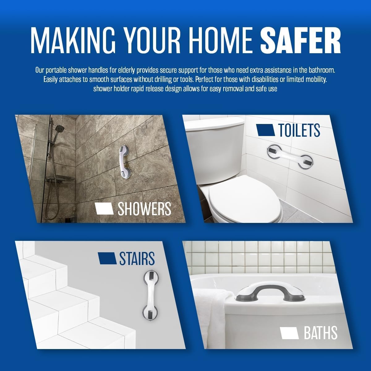 2Pcs Bathroom Grab Bars Shower Handles