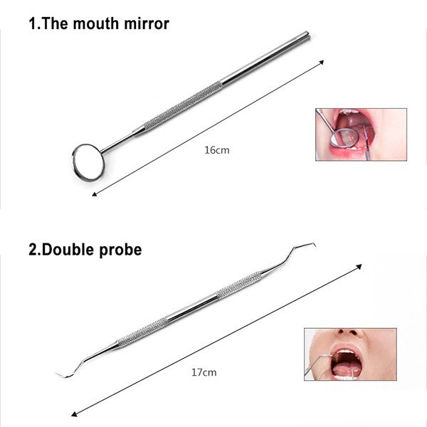 6PCS Dental Hygiene Tools Teeth Cleaning Kits Mirror Scraper Pick Scaler Tweezer