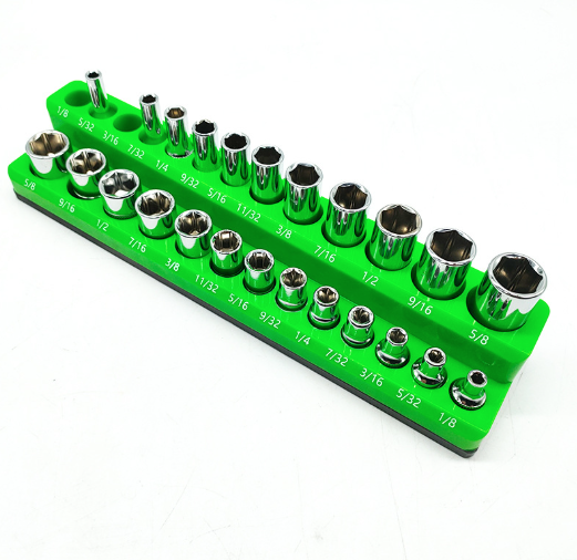 6pcs Magnetic Socket Organizer Metric Socket Tray, Black and Green