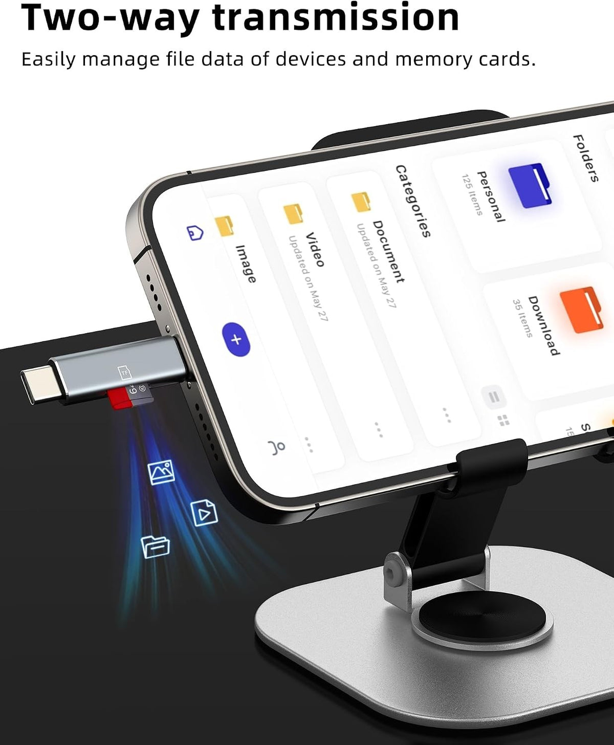 USB C Lightning to Micro SD Card Reader for iPhone Samsung Android
