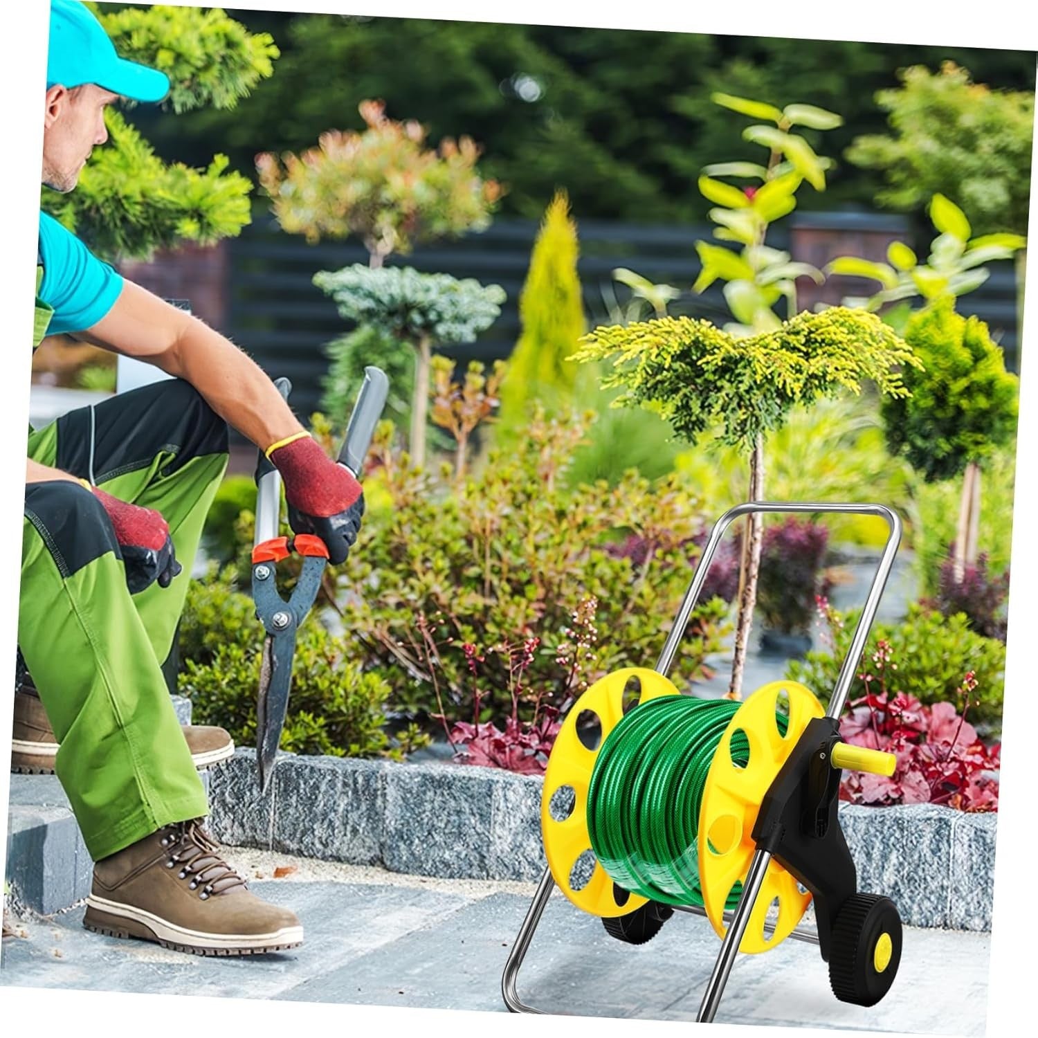 Hose Reel Cart with Wheels for Garden Hose Storage Heavy Duty Free Standing