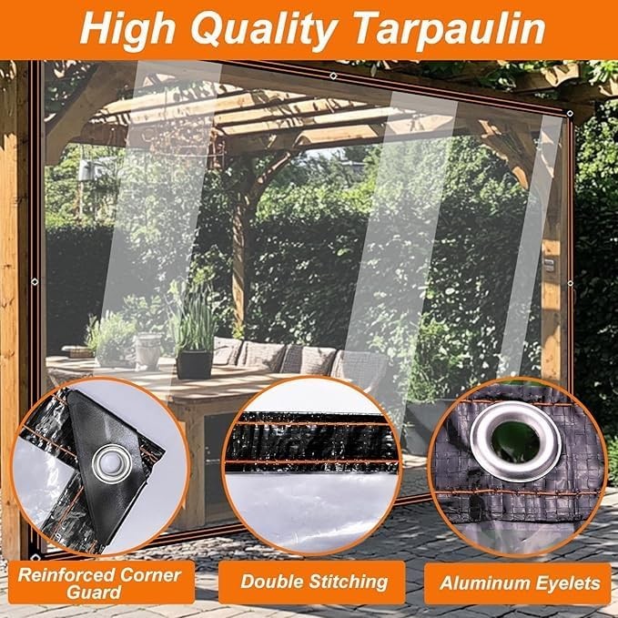 Waterproof Clear Tarpaulin Transparent Rainproof Tarp Cover 2MX5M