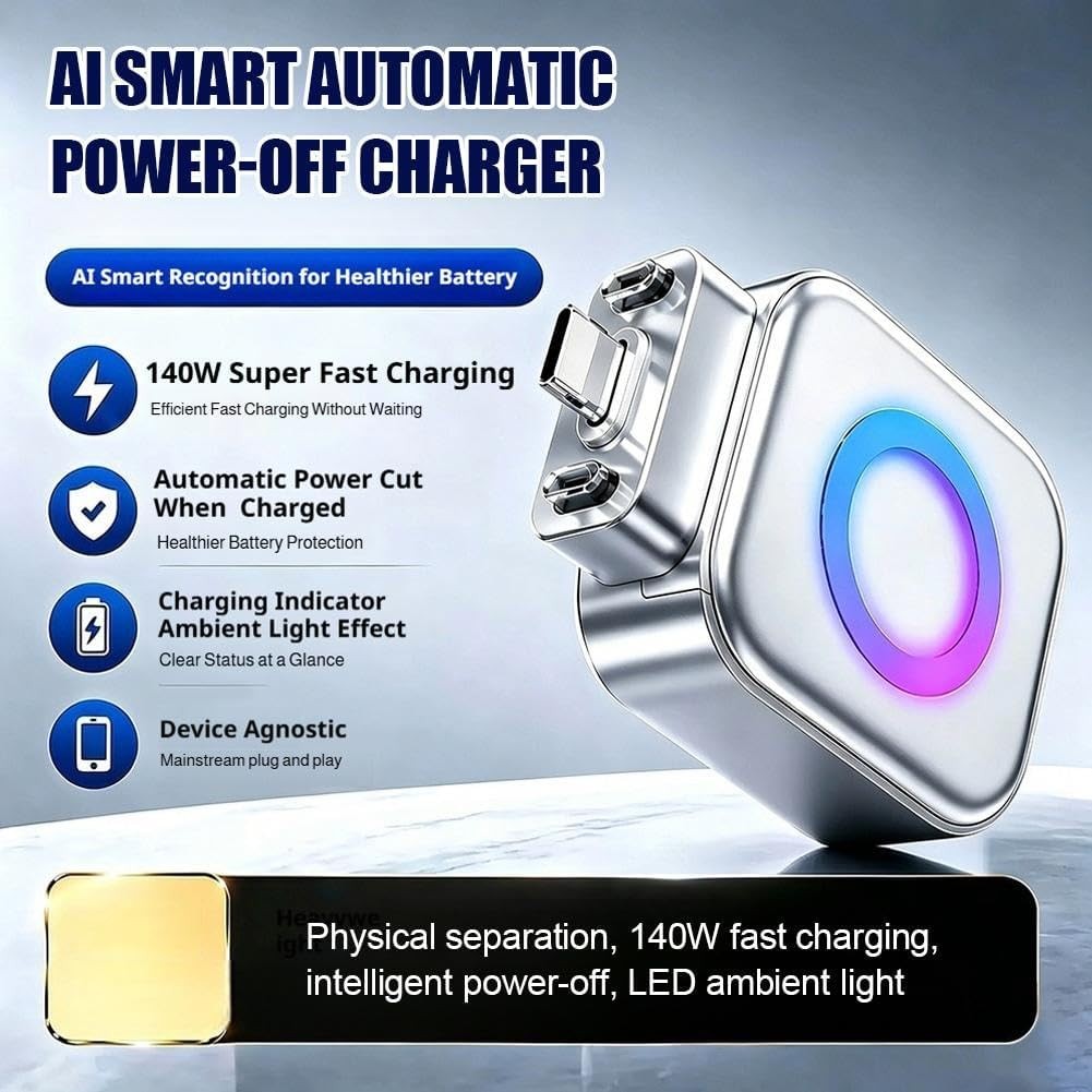 Type C 140W Auto Disconnect Charger Adapter, Fast Charging Separator Auto Cut