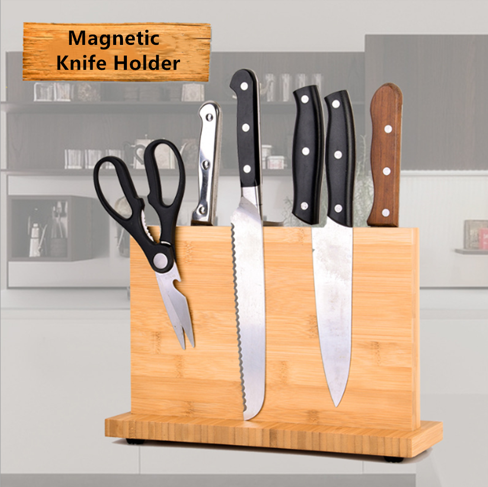 Bamboo Magnetic Knife Storage Cutlery Holder Stand Rack Block Kitchen Bar Tool