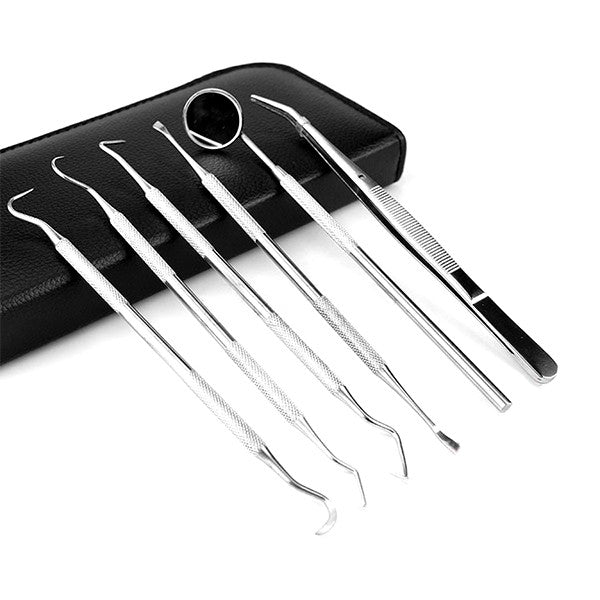 6PCS Dental Hygiene Tools Teeth Cleaning Kits Mirror Scraper Pick Scaler Tweezer