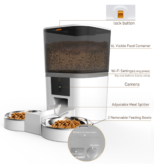 Pet Feeder, Dog Cat Feeder 6L Automatic