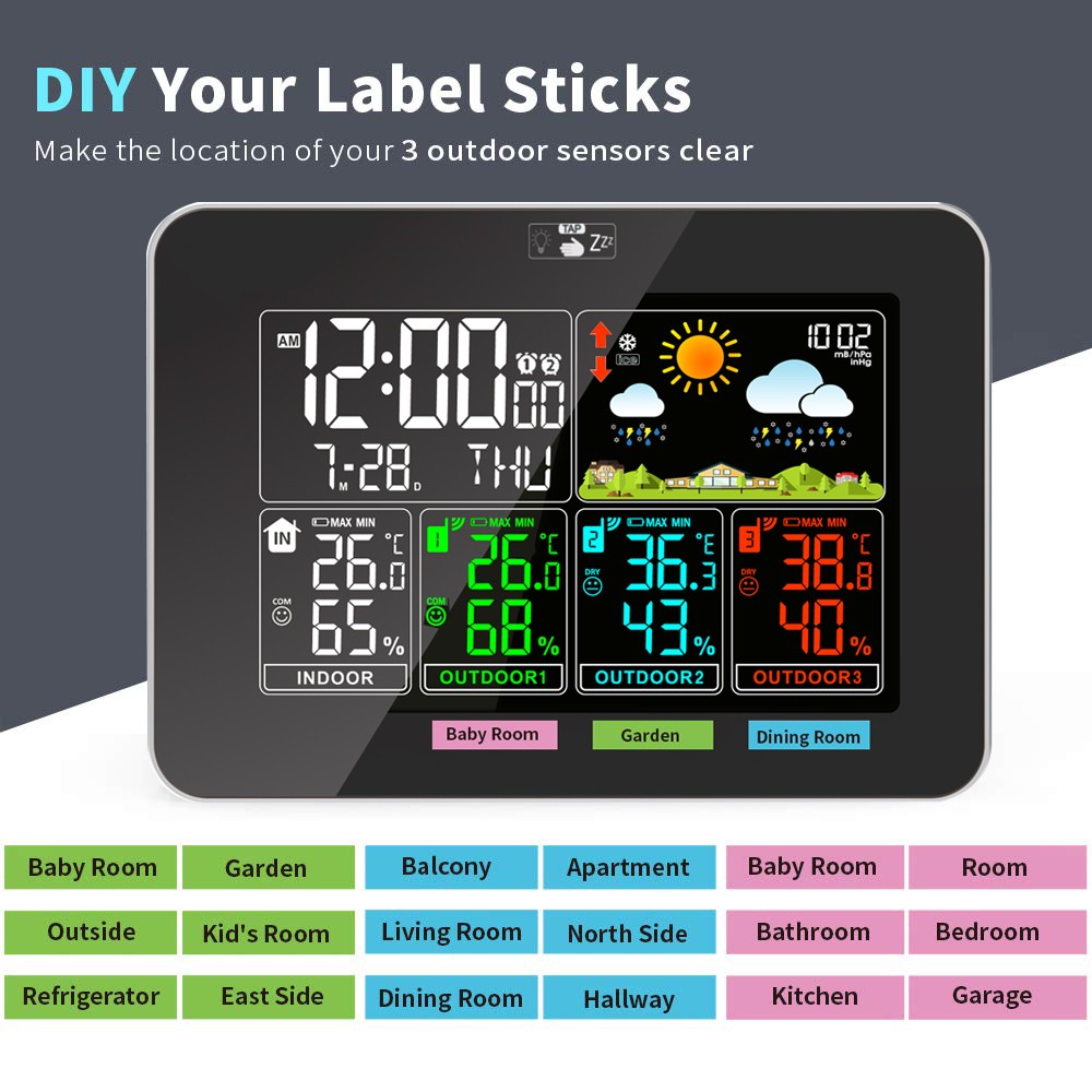 Weather Station Wireless Thermometer with 3 Sensors Temperature Humidity Monitor