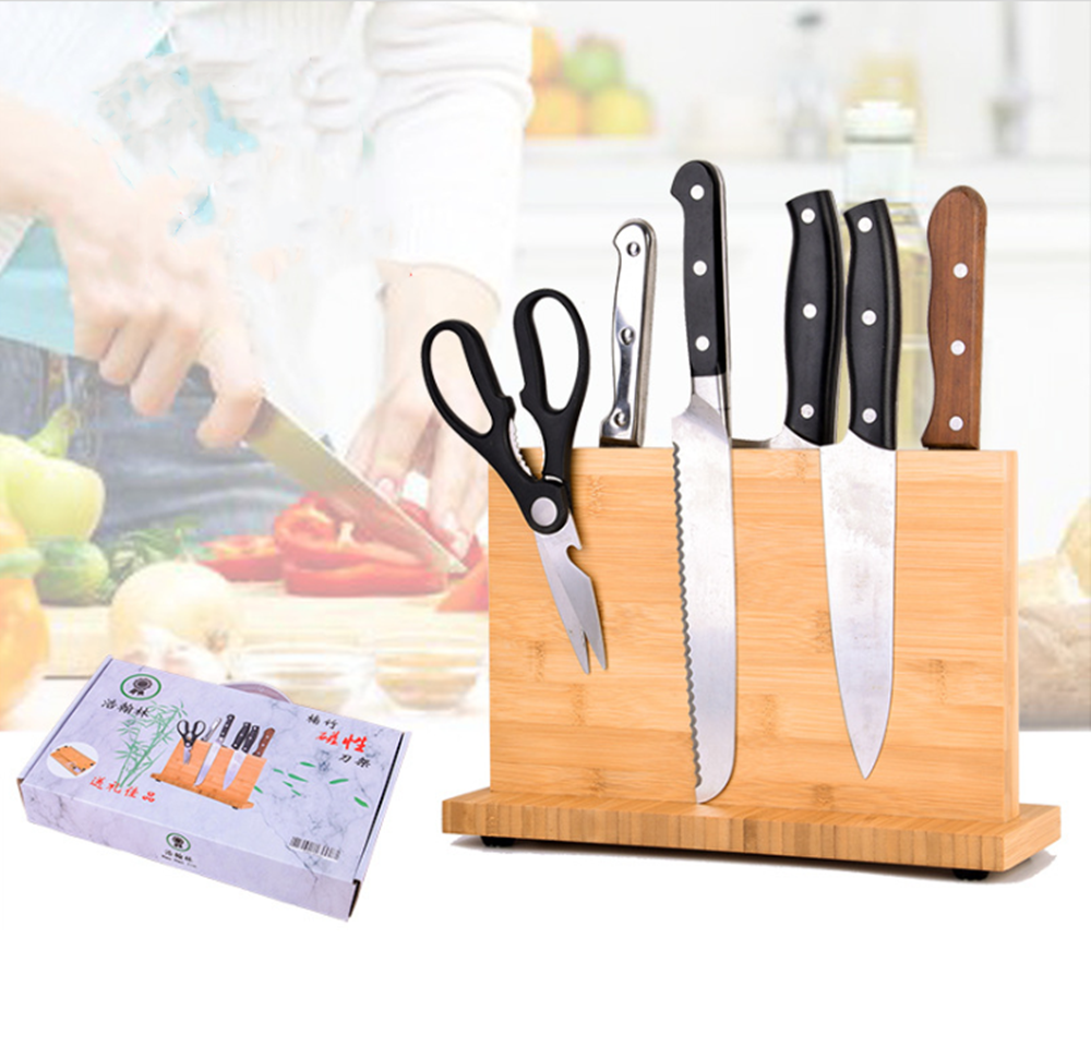 Bamboo Magnetic Knife Storage Cutlery Holder Stand Rack Block Kitchen Bar Tool