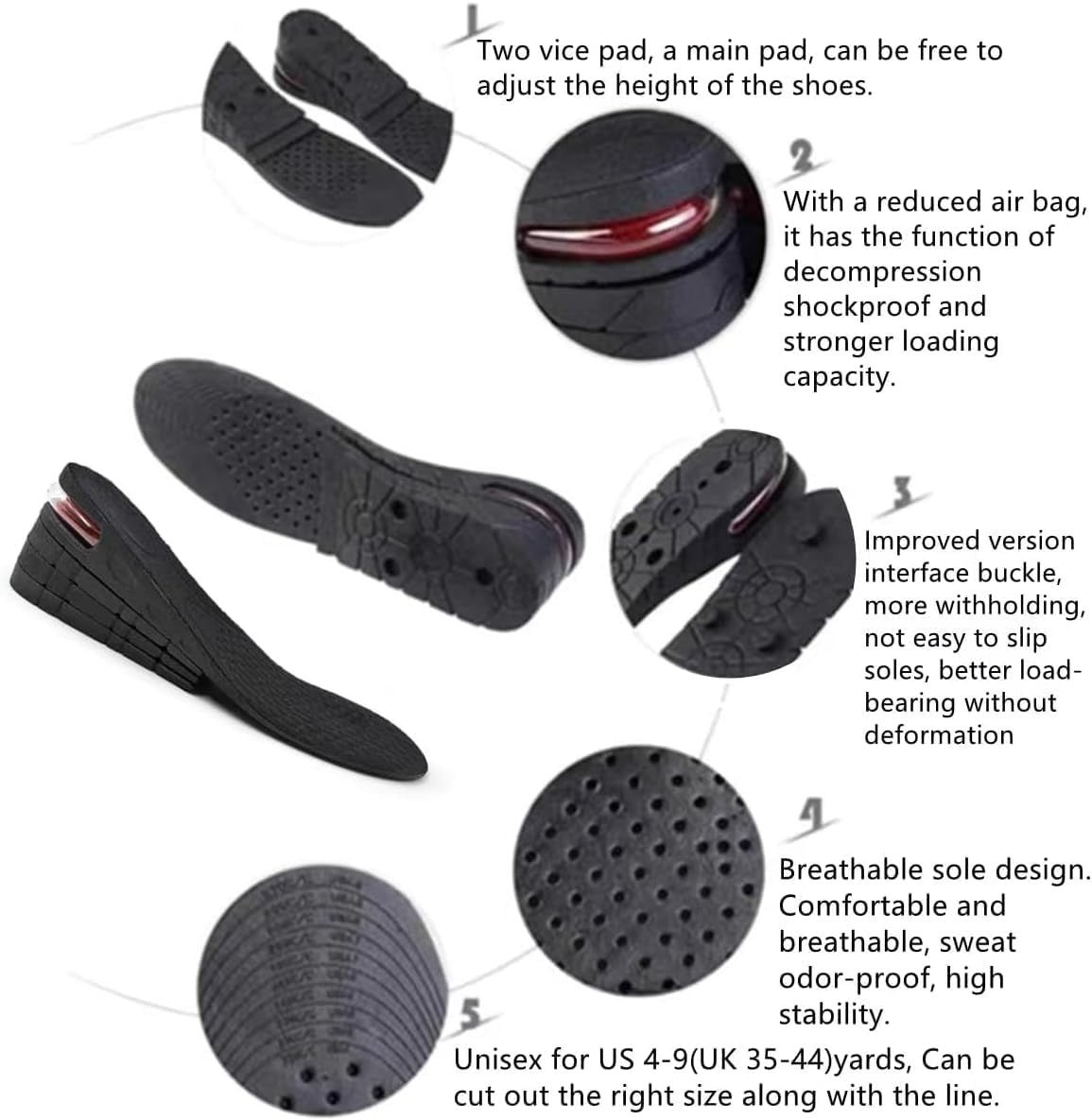 7.5CM Air Cushion Height Increase Heel Gel Shoes Insoles Inserts Taller Lift Pad