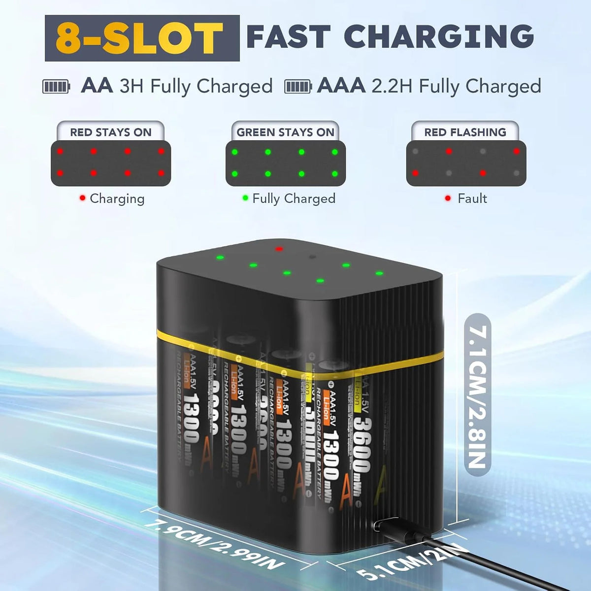 8PCS Rechargeable Lithium AA AAA Batteries with Fast Smart Charger Storage Case