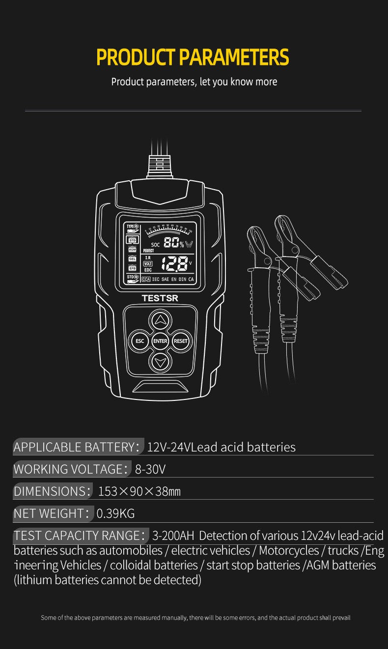 Car Battery Tester 12V 24V Gel AGM WET Battery Analyzer Charging Diagnostic Test