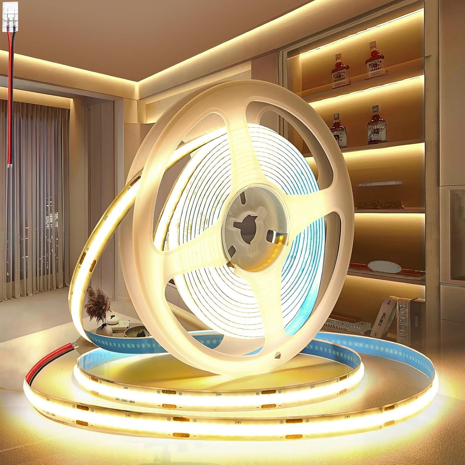 12V COB LED Strip Light 8mm 320 leds/m Warm White Tape Light 10M