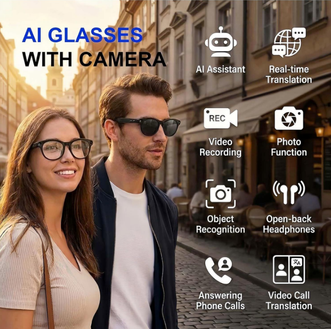 AI Smart Glasses 5MP Camera 1080P Video Recording AI Voice Assistant Translate