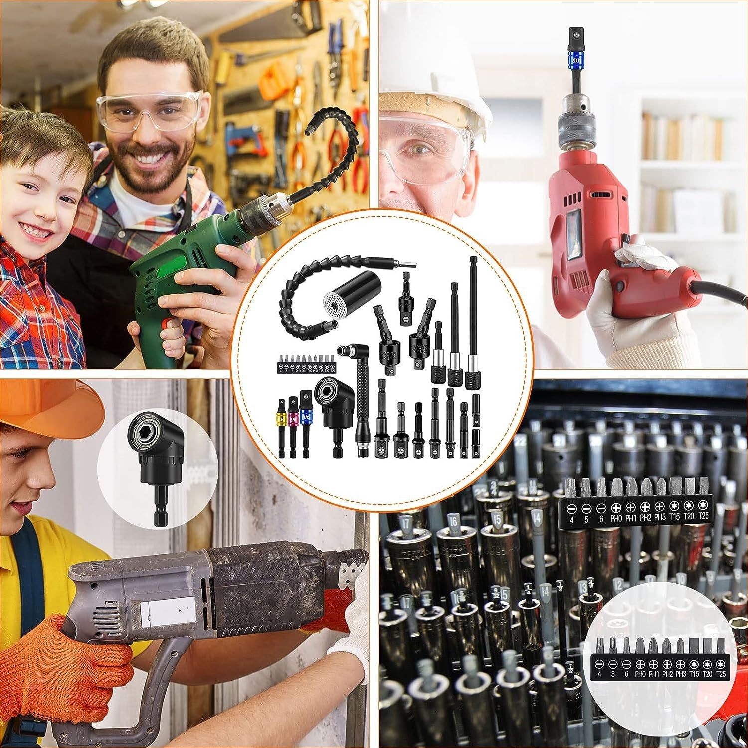 31Pcs Right Angle Extension Drill Adapter Attachment Impact Driver Hex Bit