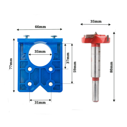 35mm Door Hinge Hole Saw Cutter Concealed Hinge Jig with Forstner Bits Positioner