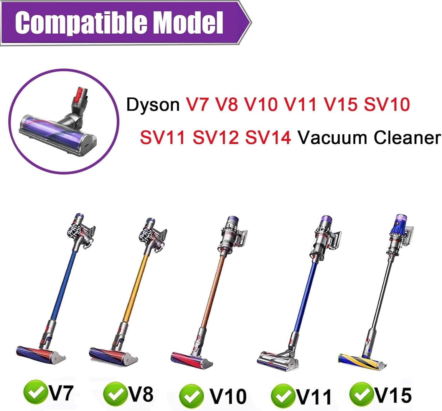 Direct Drive Brush Head Motorhead Cleaner Head for Dyson V7 V8 V10 V11 V15 SV12