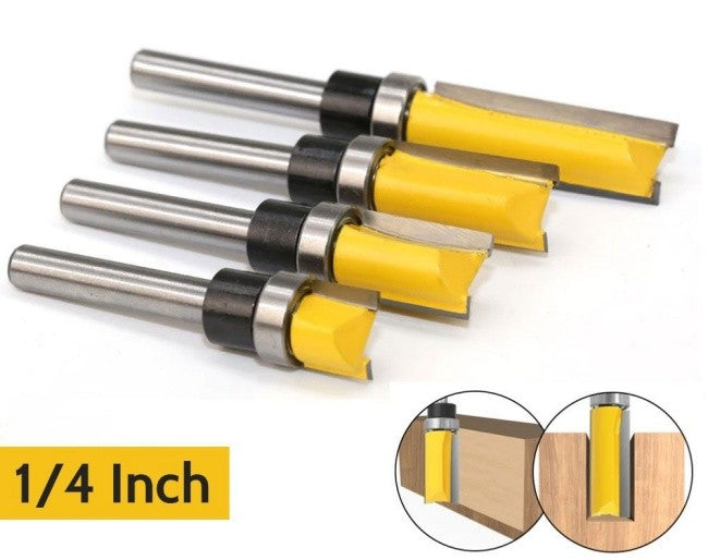 4Pcs Flush Trim Pattern Router Bit Set 1/4 Inch Shank Straight Flush Trim Tools