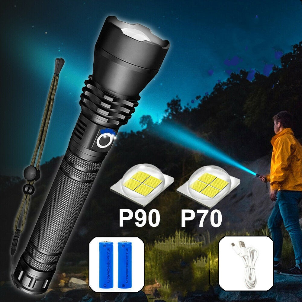 XHP90 3000LM Tactical 3 Mode Zoom Flashlight LED Hunting Torch