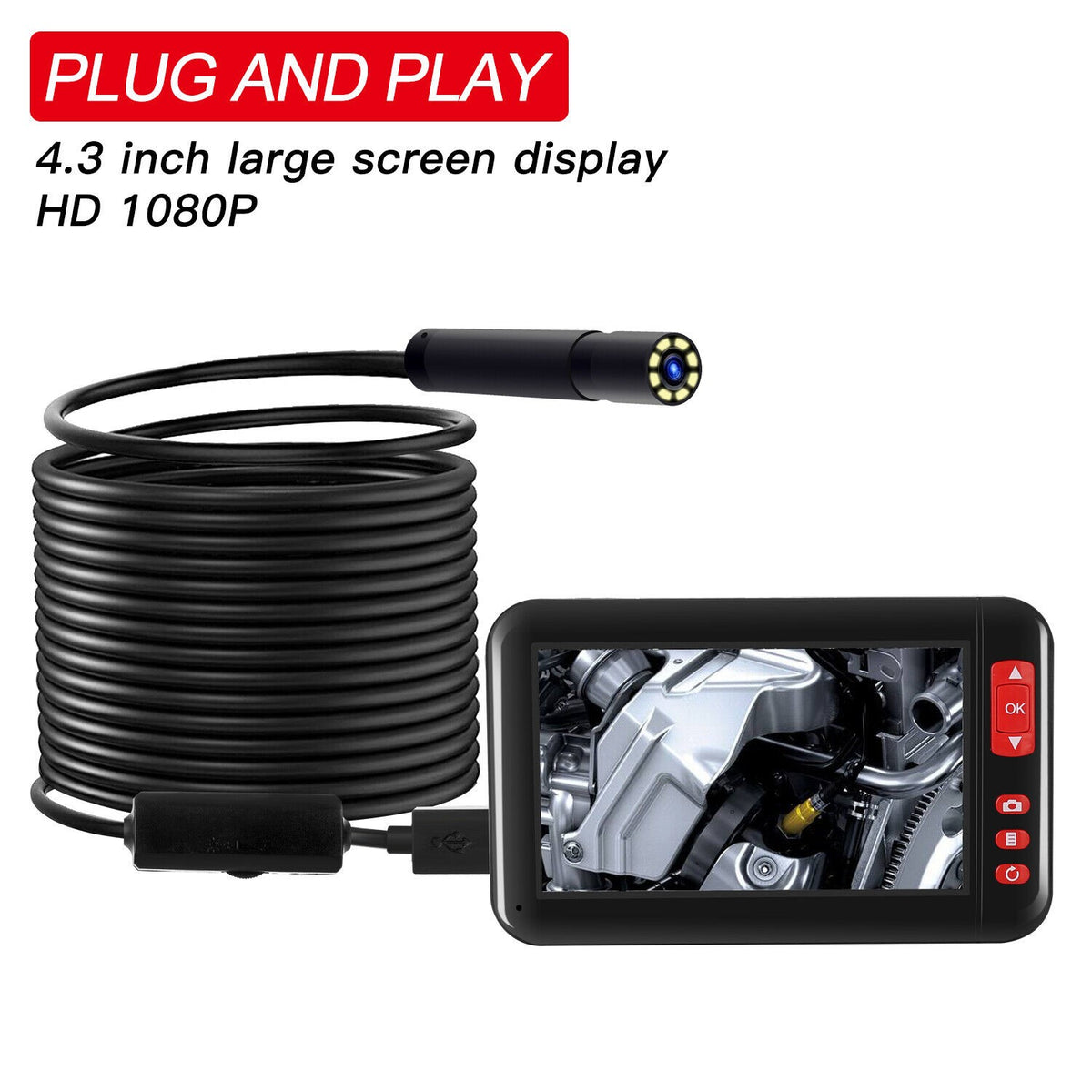 Industrial Endoscope Camera 1080P HD 4.3'' Borescope 2M 5M 10M Cable