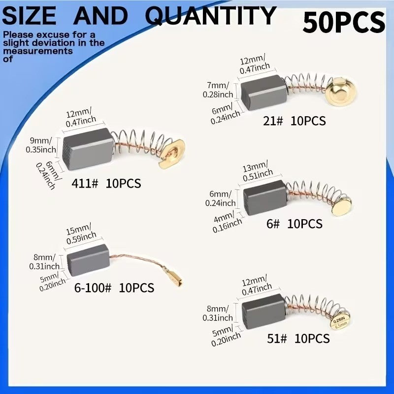 50pcs Electric Motor Carbon Brush with Metal Bases