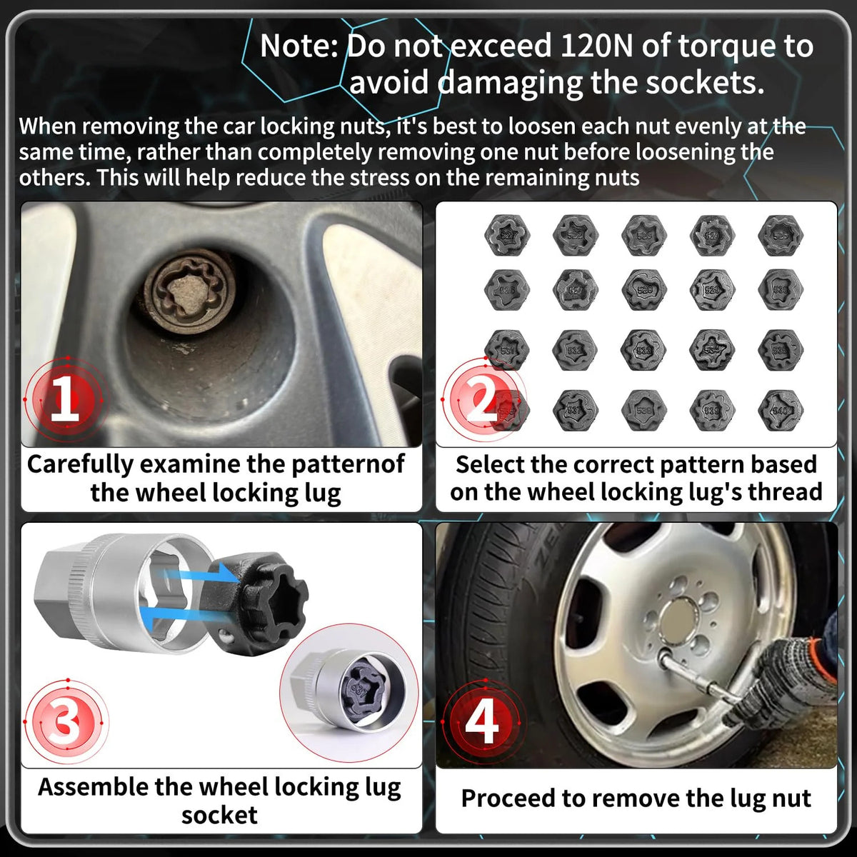 22Piece Wheel Lock Nut Wrench Set Compatible with Volkswagen