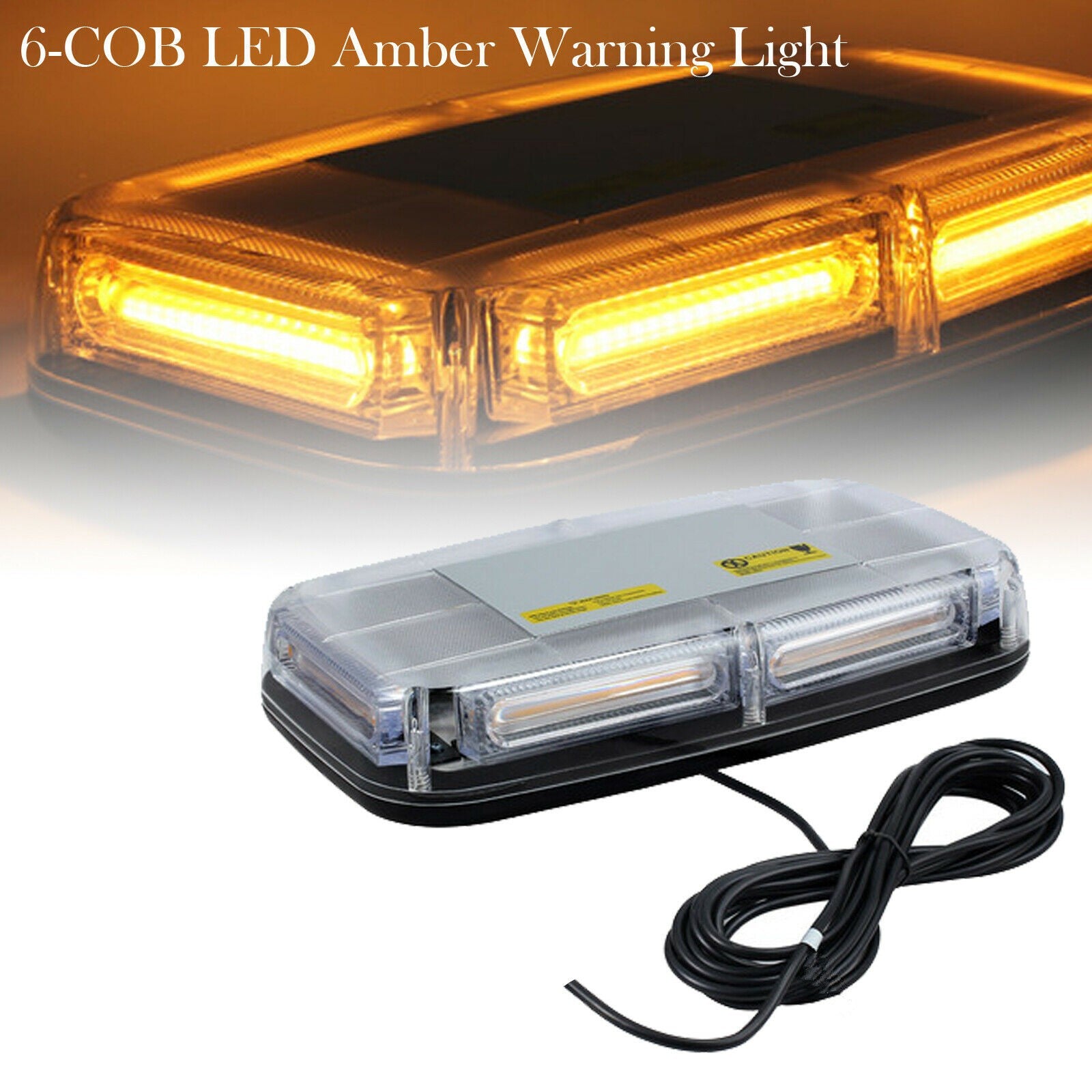 6-COB LED Beacon Flashing Magnetic Emergency Warning Strobe Amber Light 12/24V