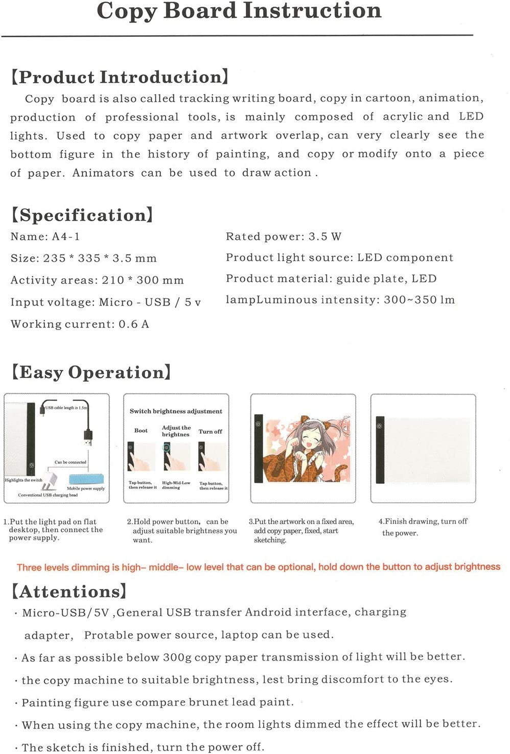 A4 LED Drawing Board Light Box Tracing Pad Copy