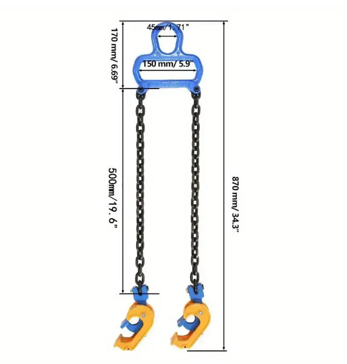 1T Capacity Drum Lifting Clamps with Steel Chain, Engine Hoist Sling Clamps