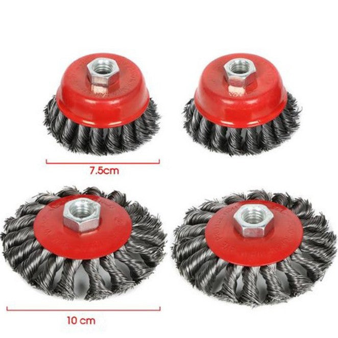 4x Twist Knot Wire Wheel disc & Cup Brush Set Kit for Angle Grinder M14 Crew