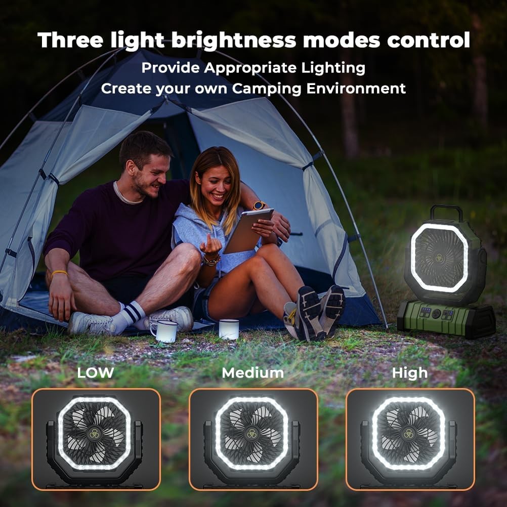 20000mAh Camping Fan with LED Light Auto-Oscillating Desk Fan with Remote & Hook