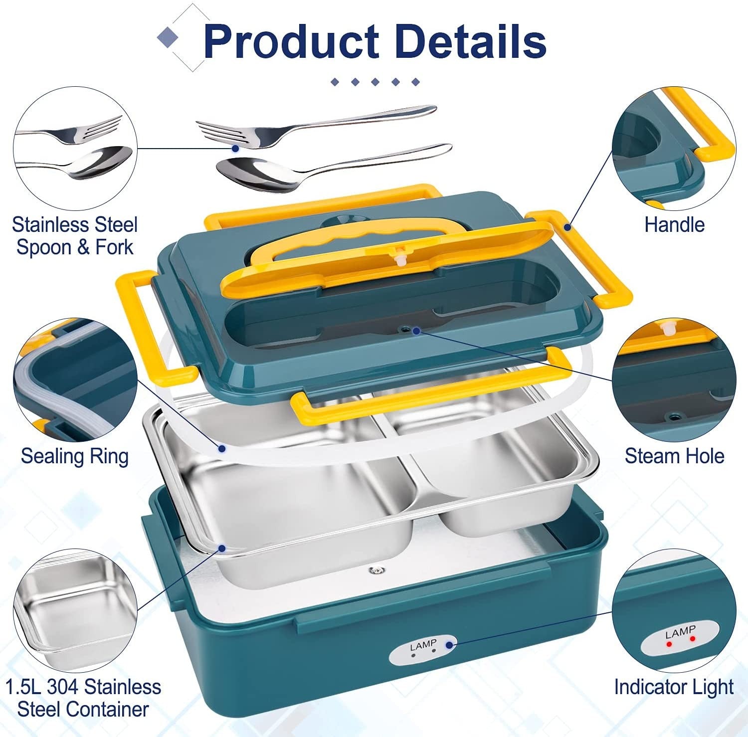 Portable Electric Heated Car Plug Heating Hot Travel Lunch Box Bento Food Warmer