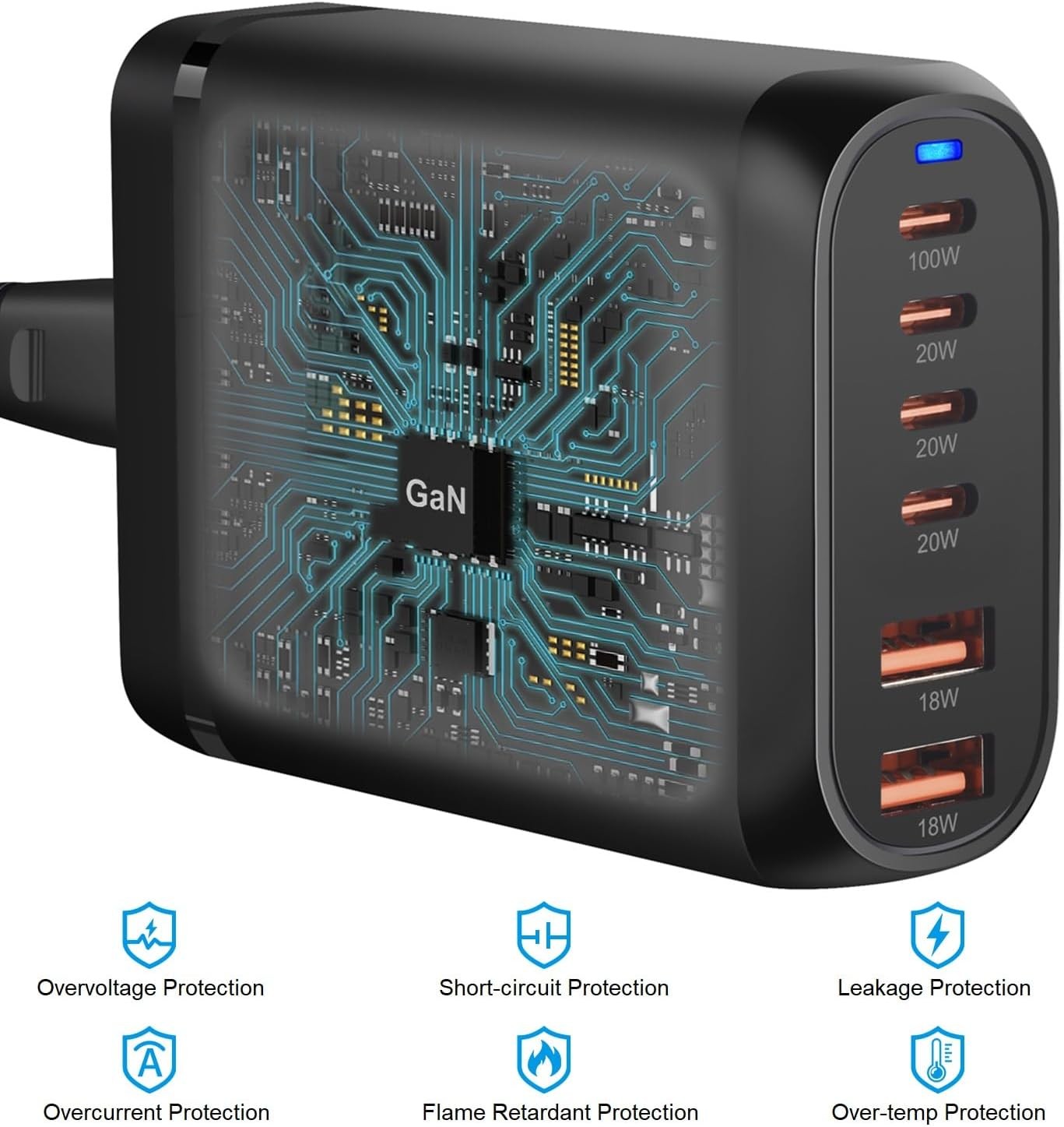 200W USB Type C Charger, 6 Ports Fast Charging Station GaN III PD QC Desktop