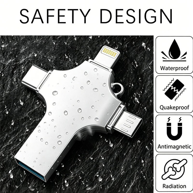 4-in-1 USB Flash Drive 64GB – Lightning, Type-C, Micro USB & USB 2.0