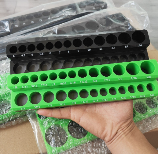 6pcs Magnetic Socket Organizer Metric Socket Tray, Black and Green