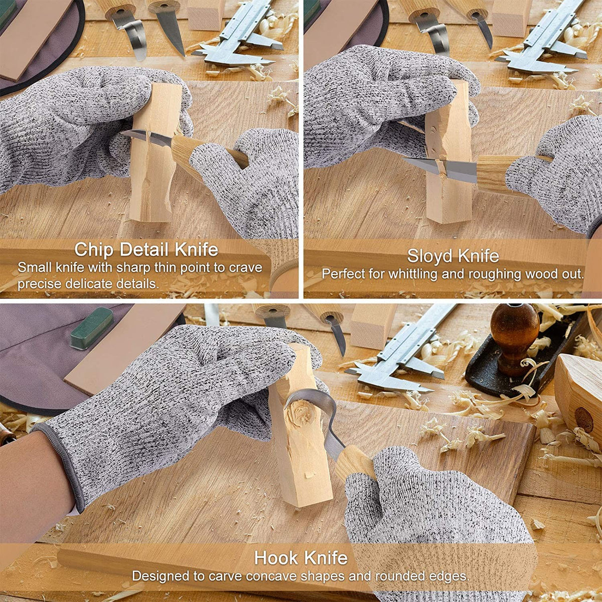 17pcs Wood Carving Kit for Beginners Includes Knives Blocks Gloves