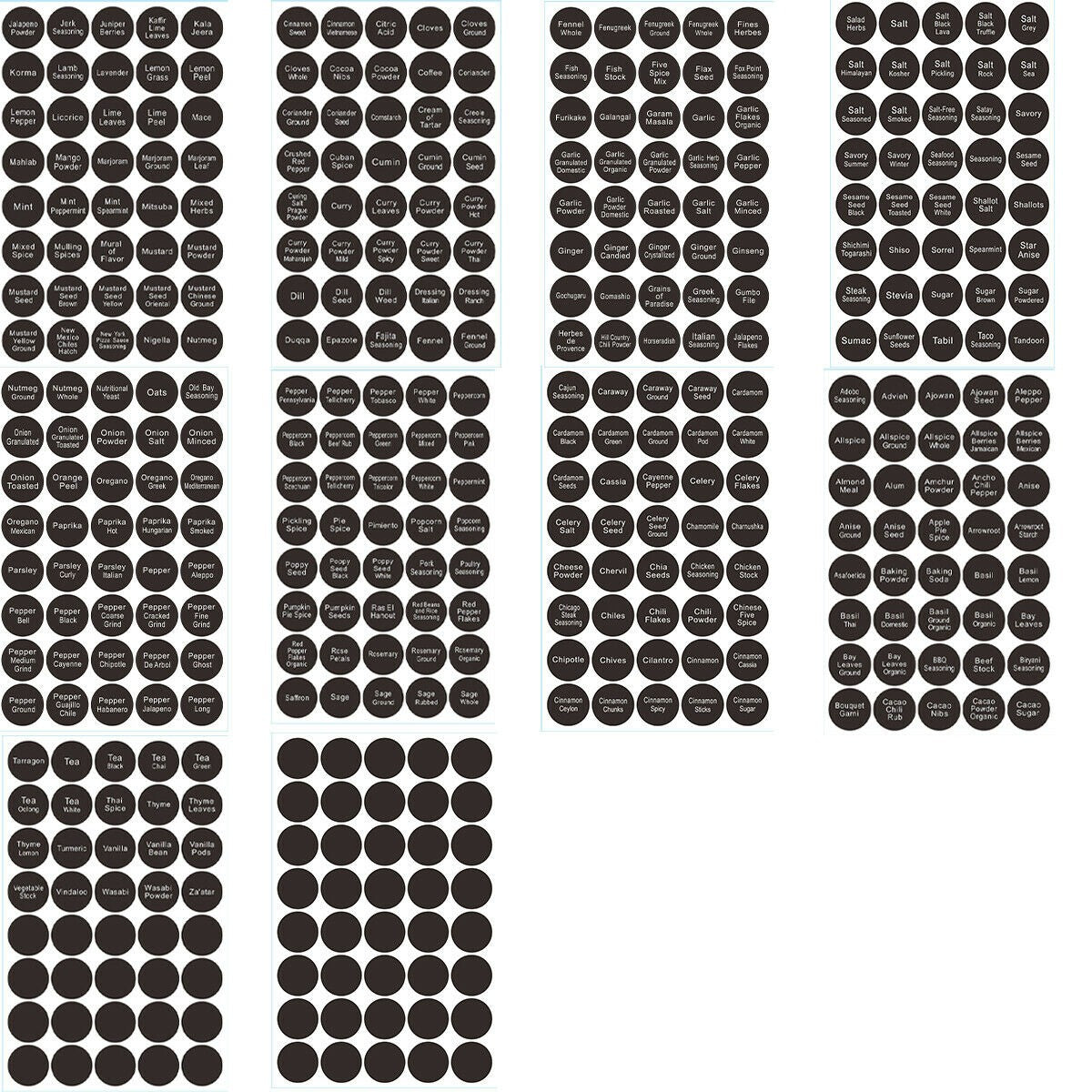 400PCS Printed Spice Jar and Pantry Label Set Chalkboard Round Stickers Labels
