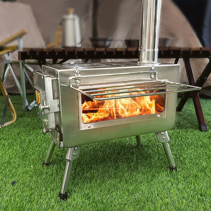 Camp Wood Stove with Large Firebox Heat View Folding Camping Stove for Cooking