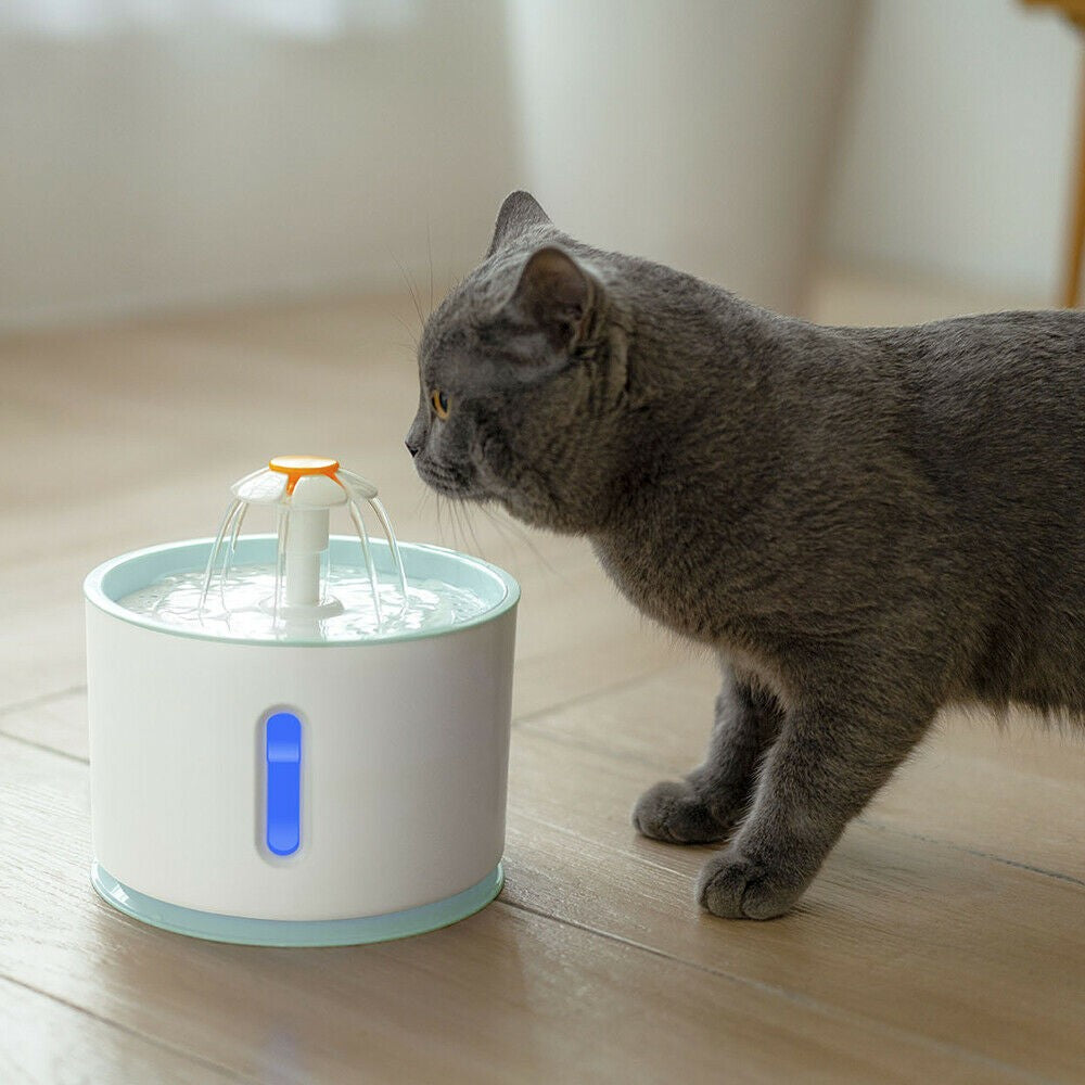 LED USB Automatic Electric Pet Water Fountain Cat Dog Drinking Dispenser 2.4L