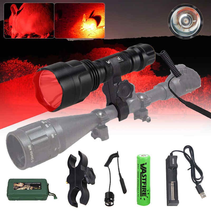 Tactical Red Flashlight Hunting Torch Light Camping Lamp Scope Gun Mount
