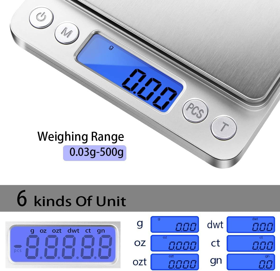 Small Kitchen Scale, 500g/ 0.01g Weight Scale