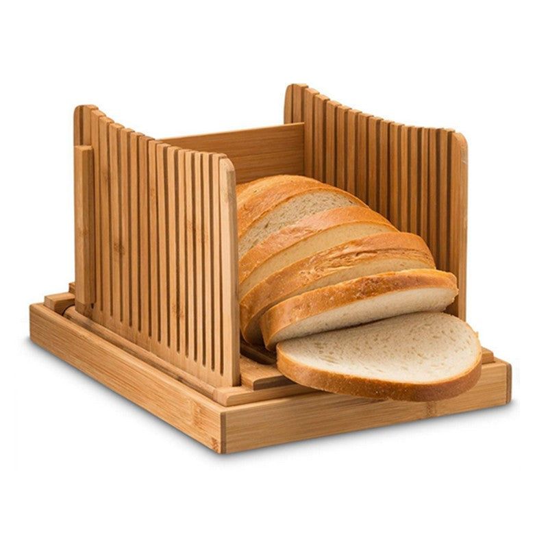 Natural Bamboo Bread Slicer Loaf Cutting Guide Board Adjustable & Foldable Tool