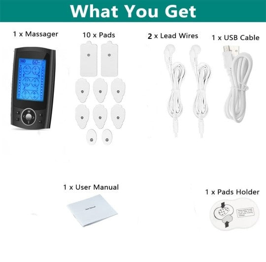TENS Massager Machine with 24 Massage Modes & 10 Pads