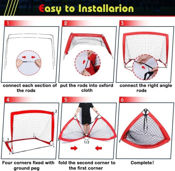 Red 2 Pack Kid Football Goals Pop Up Soccer Goals