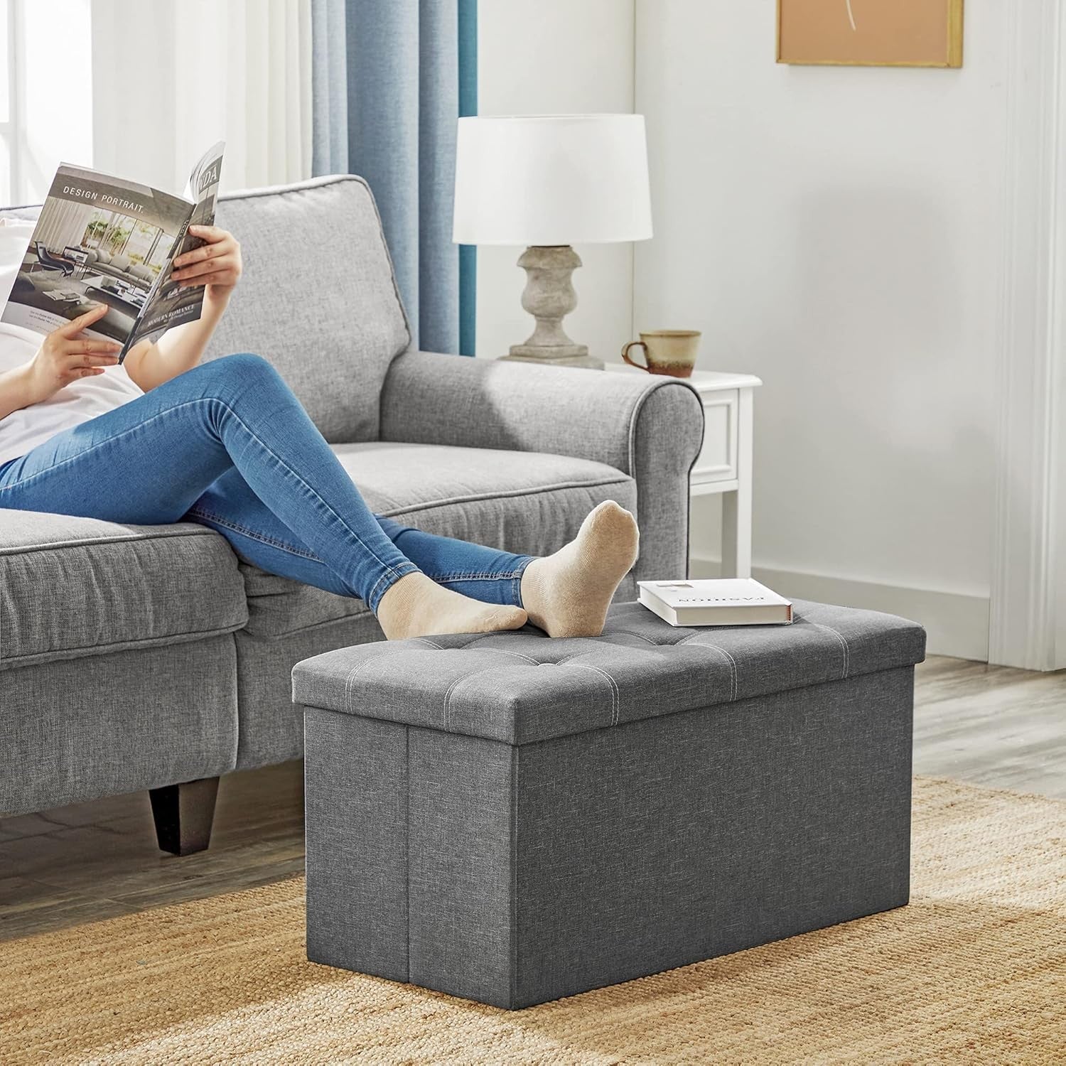 Folding Storage Ottoman Bench