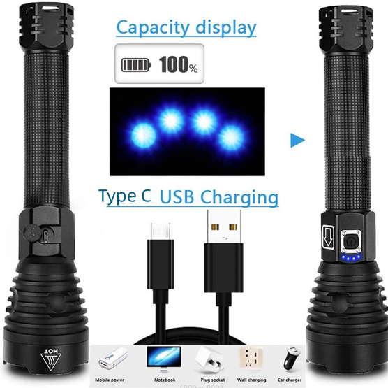 XHP90 3000LM Tactical 3 Mode Zoom Flashlight LED Hunting Torch