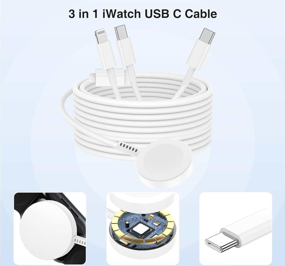 3-in-1 USB-C Charging Cable for Apple Watch, iPhone, iPad & USB-C Android Phones