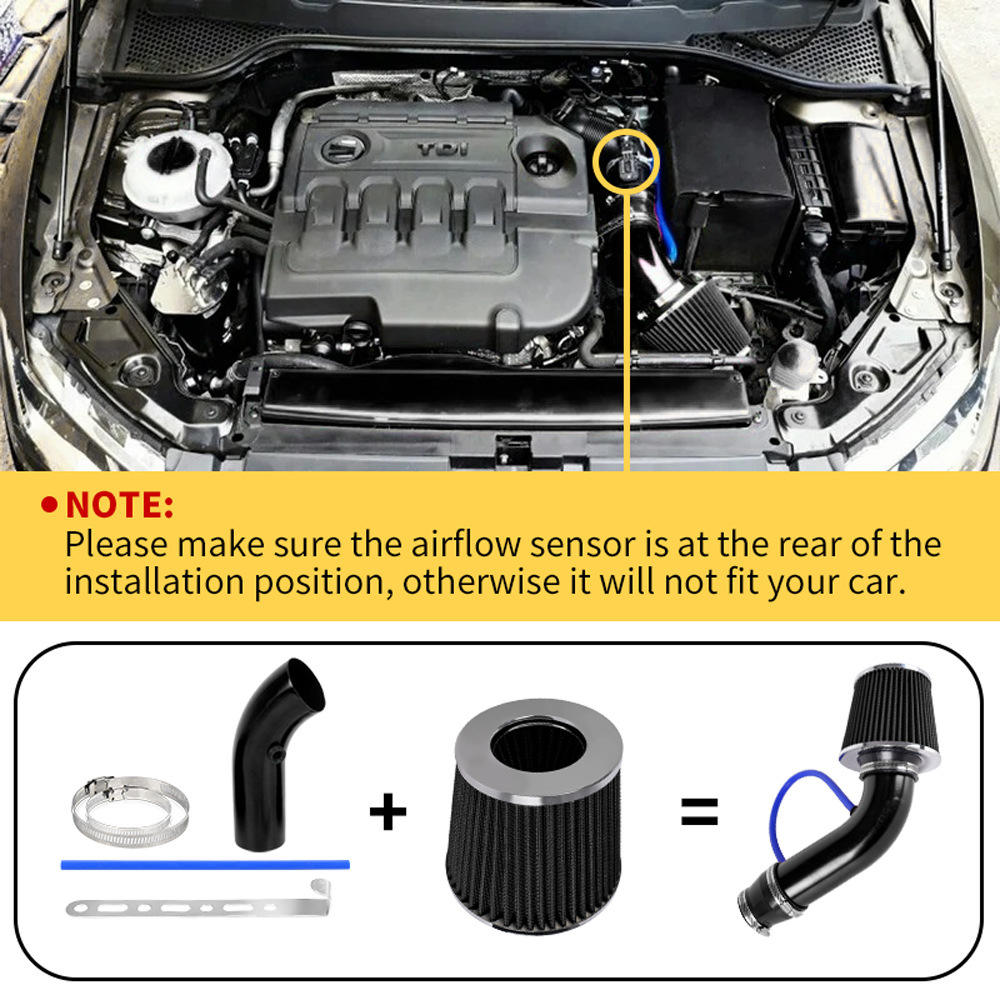 Universal 3'' Cold Air Intake Filter Car Aluminum Induction Kit Pipe Hose System