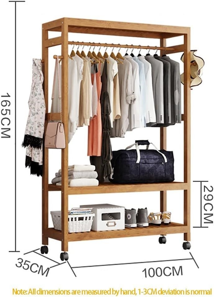 Wooden Coat Rack on Wheels 100cm