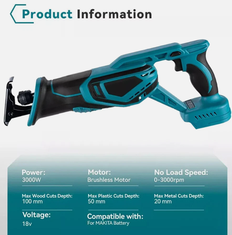 Brushless Cordless Reciprocating Saw Wood Metal Saber Saw For Makita 18V Battery