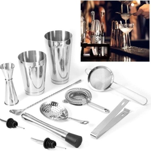 11PCS Bartender Kit Boston Cocktail Shaker Bar Set Maker Mixer